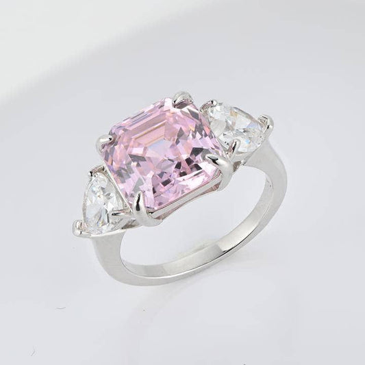 5ct Pink Sapphire Asscher Cut Three Stone Engagement Ring