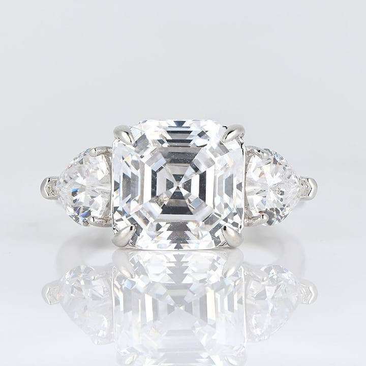5ct Pink Sapphire Asscher Cut Three Stone Engagement Ring