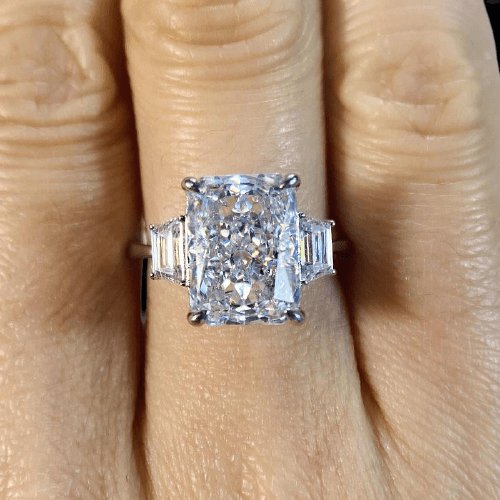5ct Radiant Cut Sona Simulated Diamond Three Stone Ring Set-Black Diamonds New York