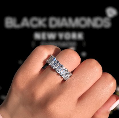 5ct Radiant Cut Sona Simulated Diamond Three Stone Ring Set-Black Diamonds New York