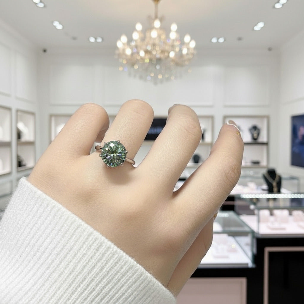 5ct Round Cut Green Diamond Engagement Ring-Black Diamonds New York