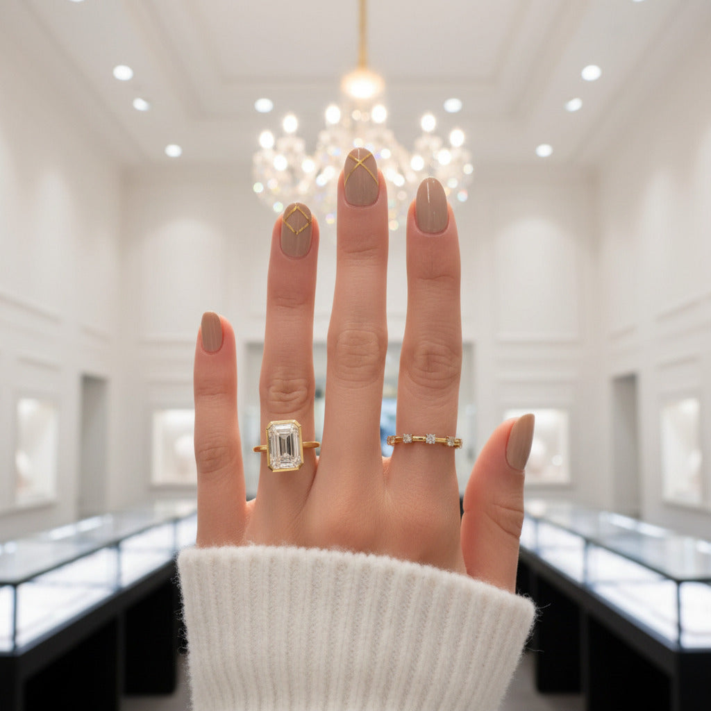 VIP 18k Yellow Gold 5ct Emerald Cut Diamond Option Bezel Engagement Ring (Aftersale Service)-Black Diamonds New York