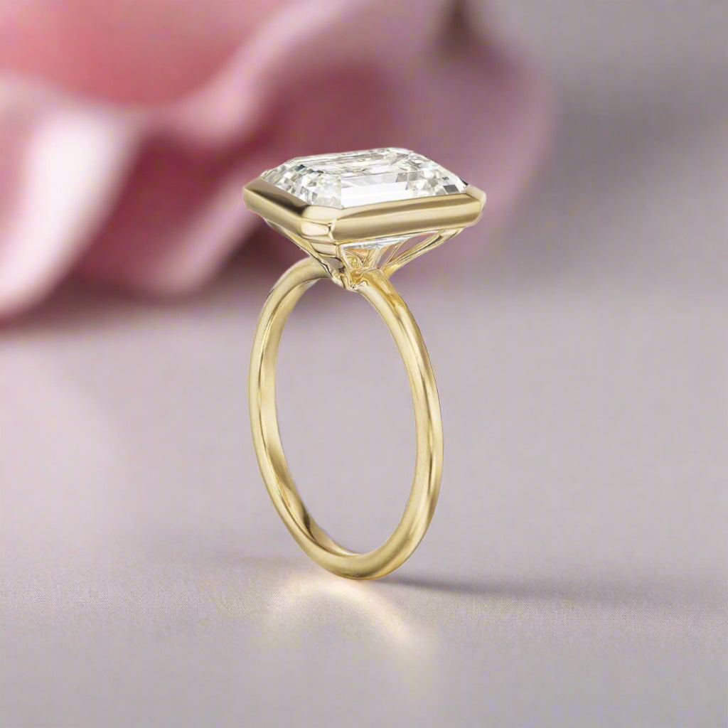 VIP 18k Yellow Gold 5ct Emerald Cut Diamond Bezel Engagement Ring (Aftersale Service)-Black Diamonds New York