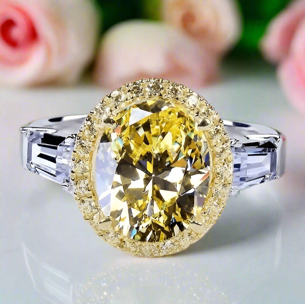 5ct Luxury Oval Yellow Diamond Ring-Black Diamonds New York