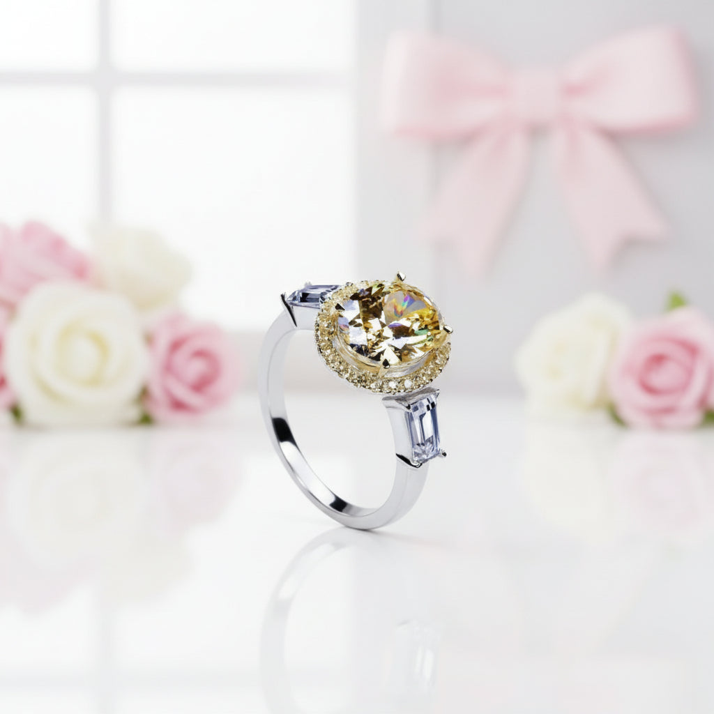 5ct Luxury Oval Yellow Diamond Ring-Black Diamonds New York