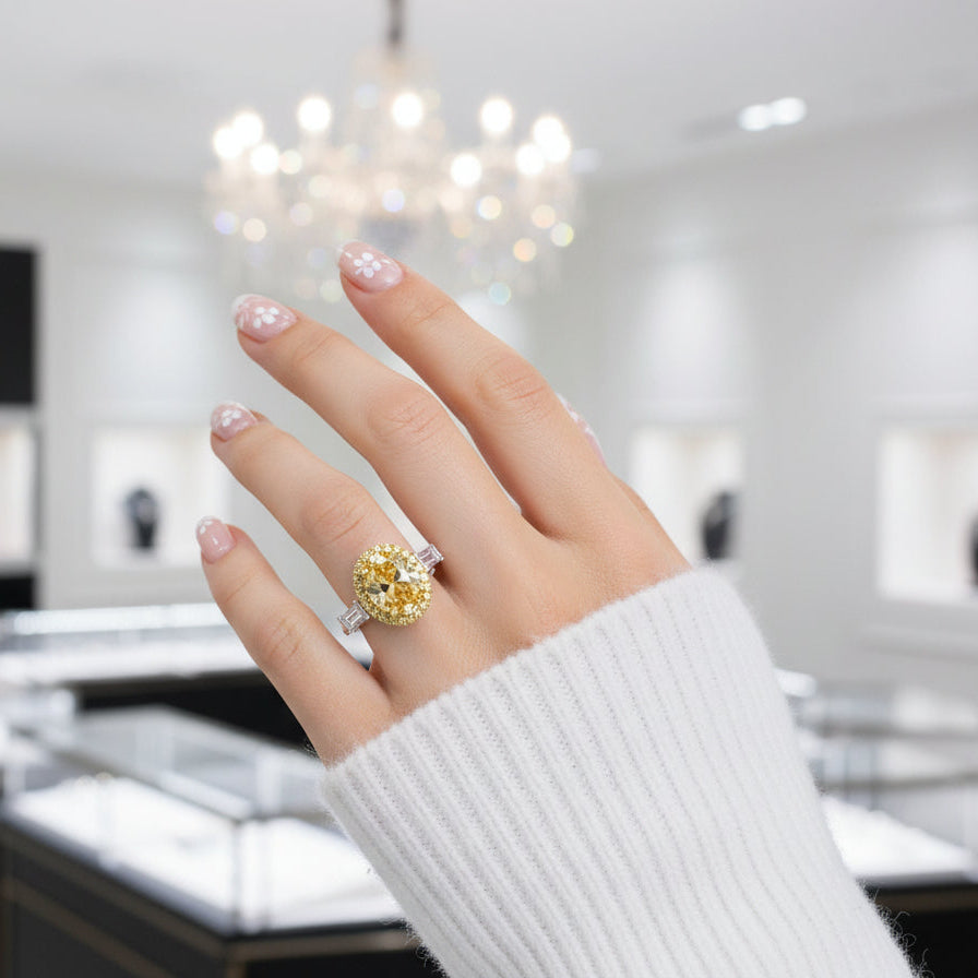 5ct Luxury Oval Yellow Diamond Ring-Black Diamonds New York