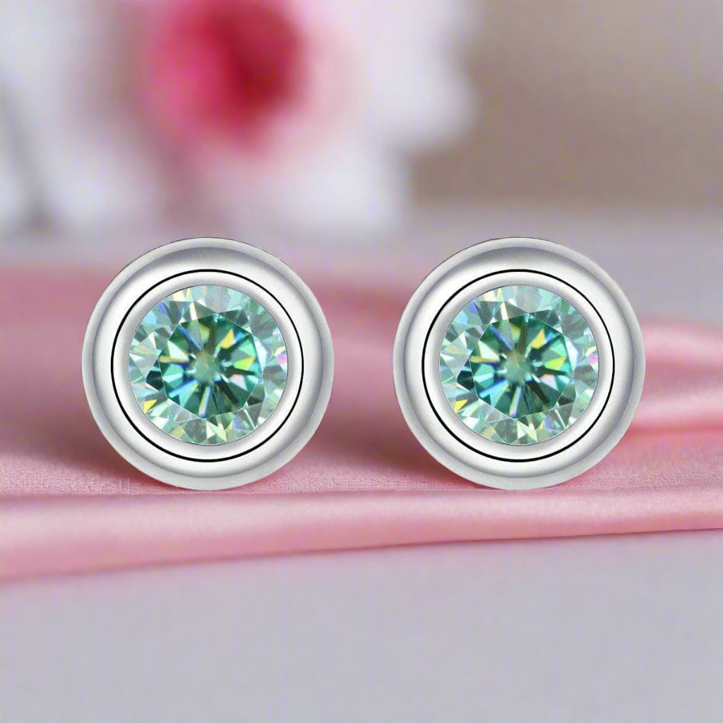 5mm Green Color Round Diamond Stud Earrings-Black Diamonds New York