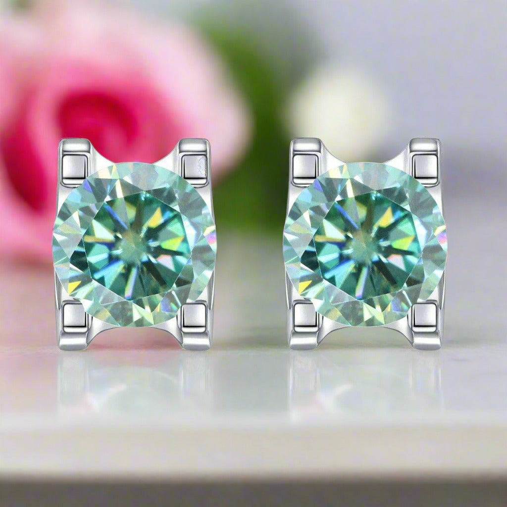 5mm Green Color Round Diamond Stud Earrings-Black Diamonds New York