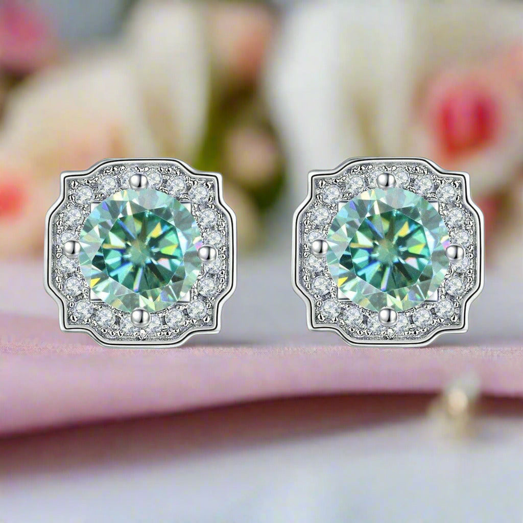 5mm Green Color Round Diamond Stud Earrings-Black Diamonds New York