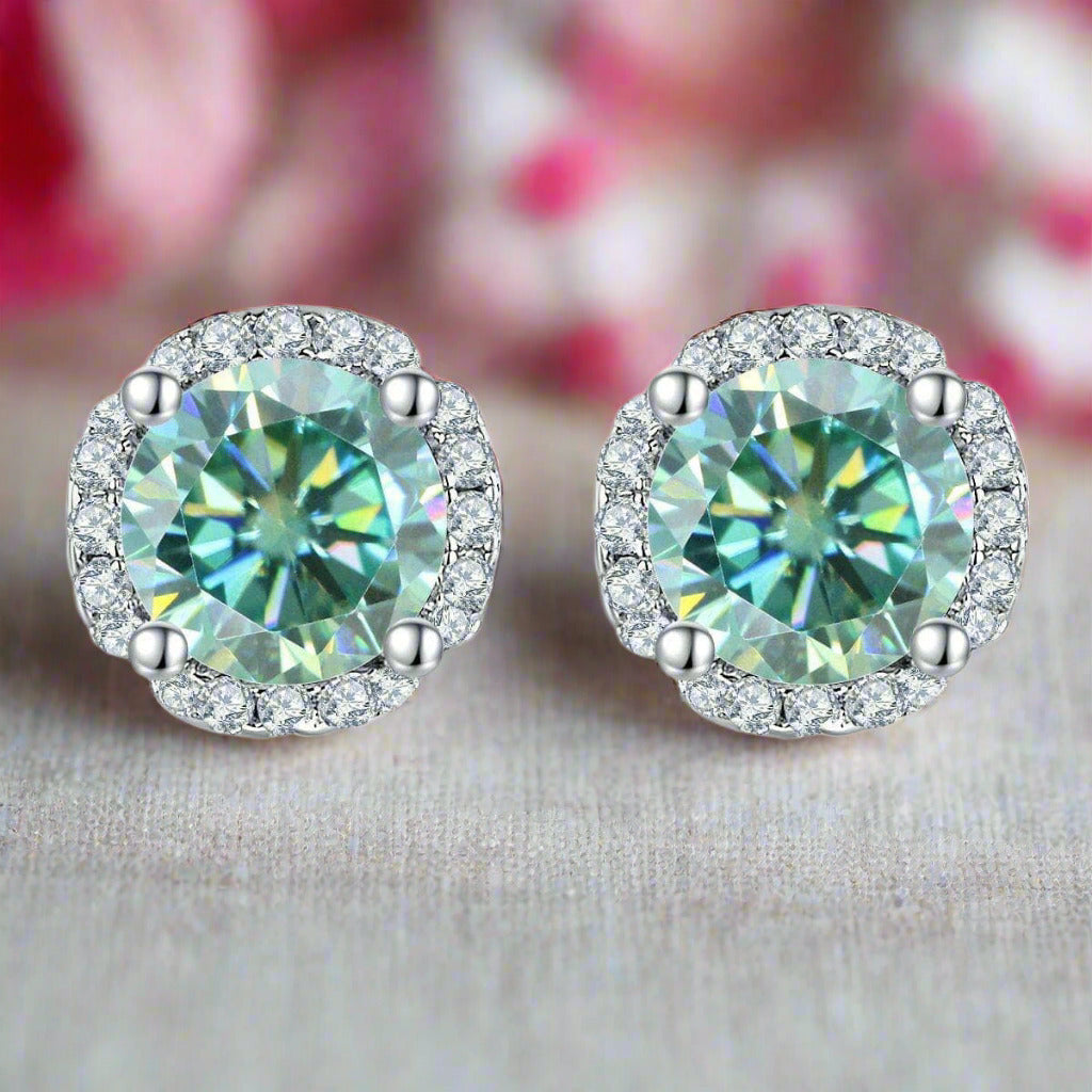 5mm Green Color Round Diamond Stud Earrings-Black Diamonds New York