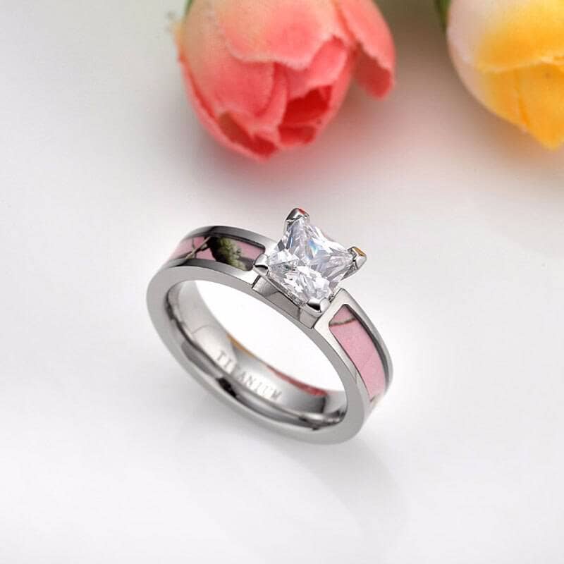 5mm Romantic Pink Tree Camo Created Diamond Titanium Wedding Ring-Black Diamonds New York