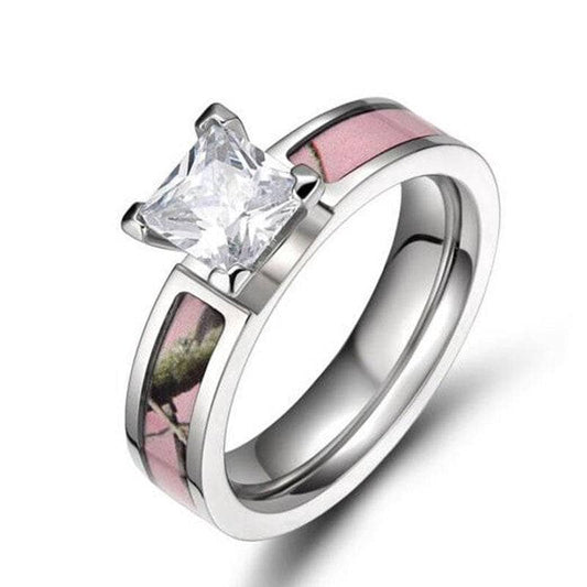 5mm Romantic Pink Tree Camo Created Diamond Titanium Wedding Ring-Black Diamonds New York
