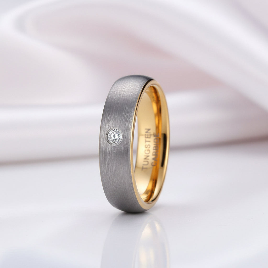 Dome Brushed Finished Tungsten Wedding Band with Diamond Option-Black Diamonds New York