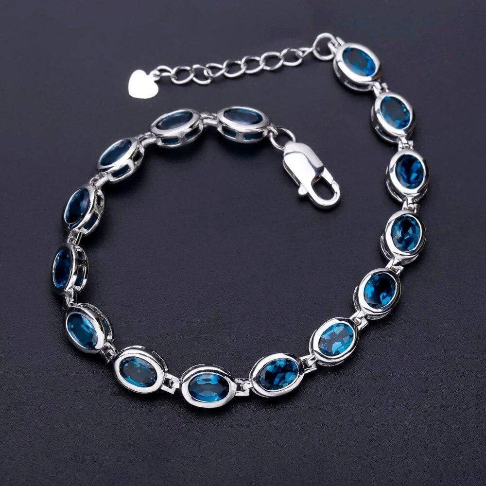 GEM'S BALLET 5x7mm Oval London Blue Topaz Gemstone Bracelet Genuine 925 Sterling Silver Bracelets&bangles Women Fine Jewelry - Black Diamonds New York
