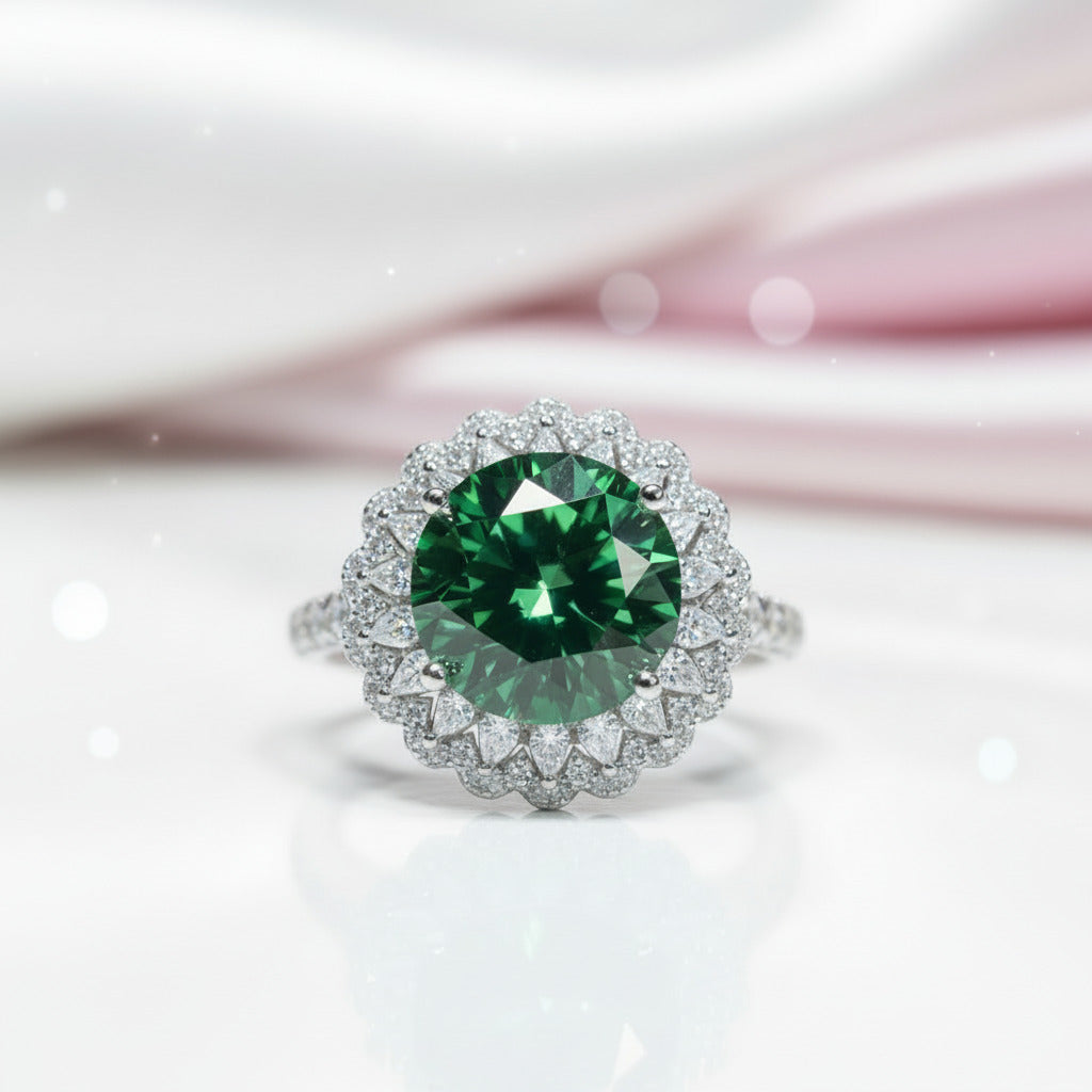 6 Carat Round Cut Green Diamond Option Halo Engagement Ring-Black Diamonds New York
