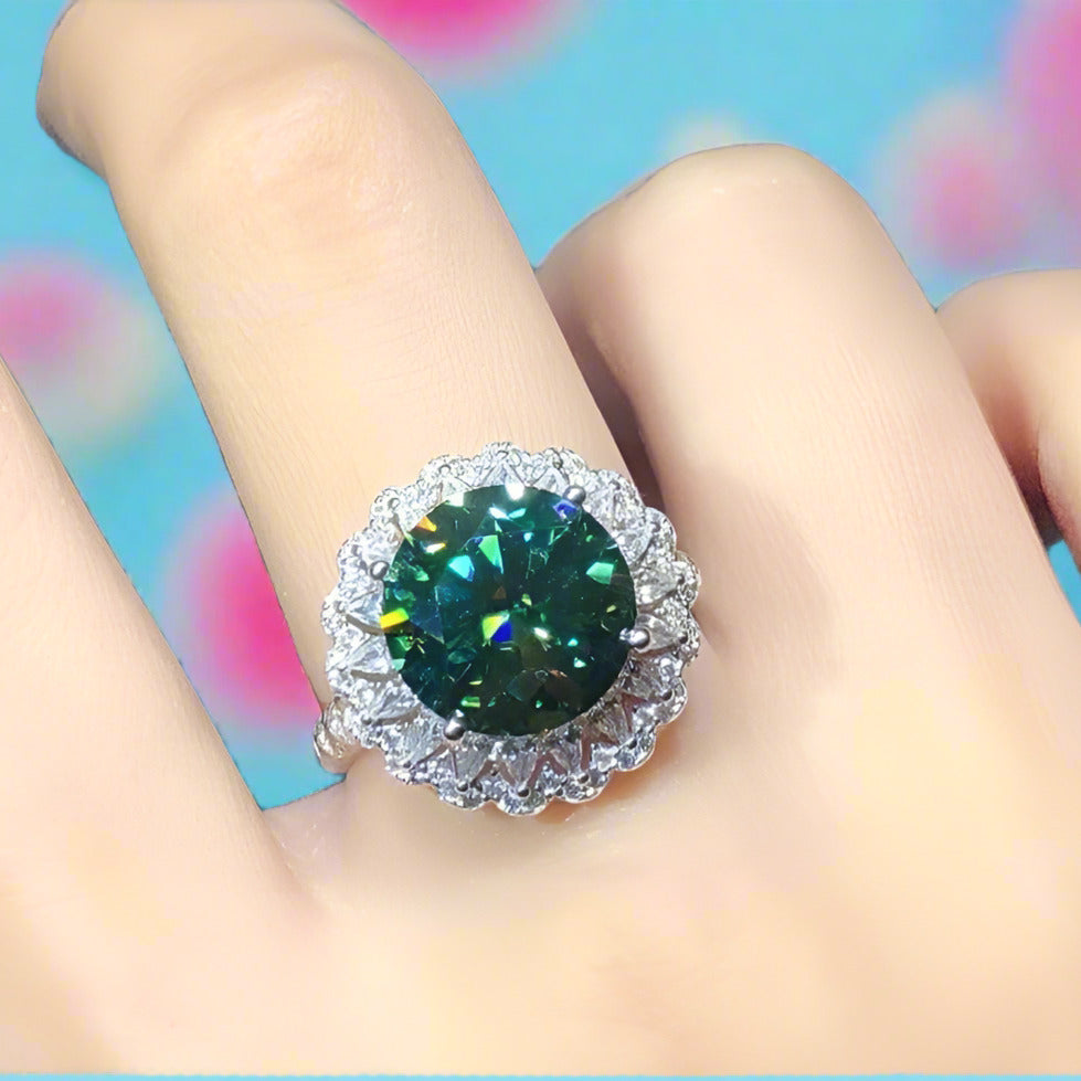 6 Carat Round Cut Green Diamond Halo Engagement Ring-Black Diamonds New York