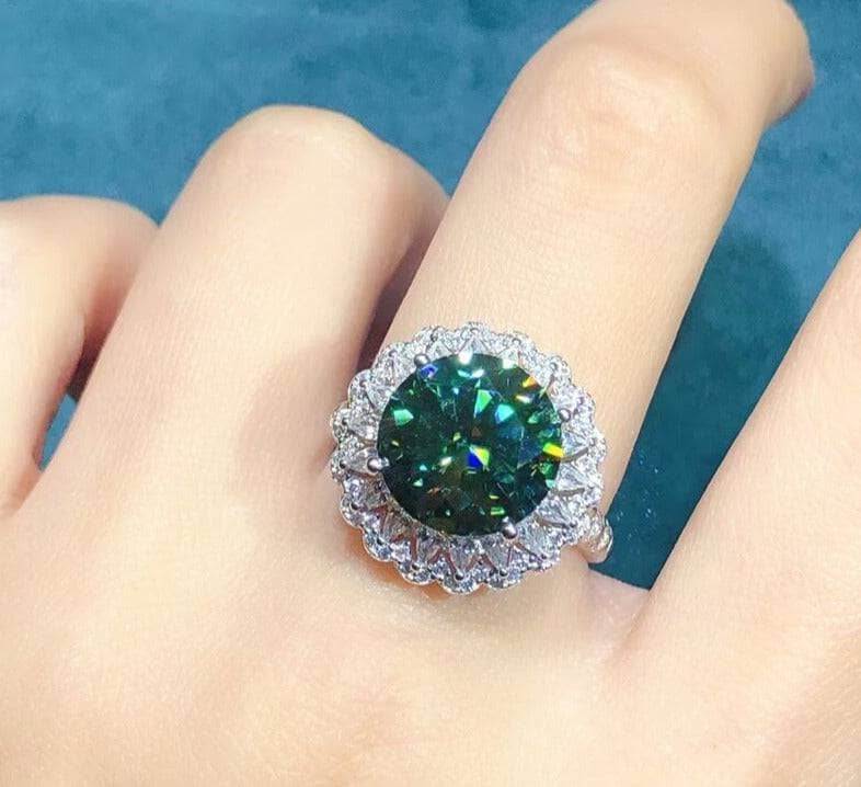 6 carat round cut green moissanite halo engagement ring