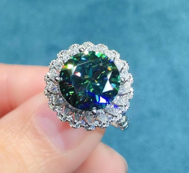6 Carat Round Cut Green Diamond Halo Engagement Ring-Black Diamonds New York