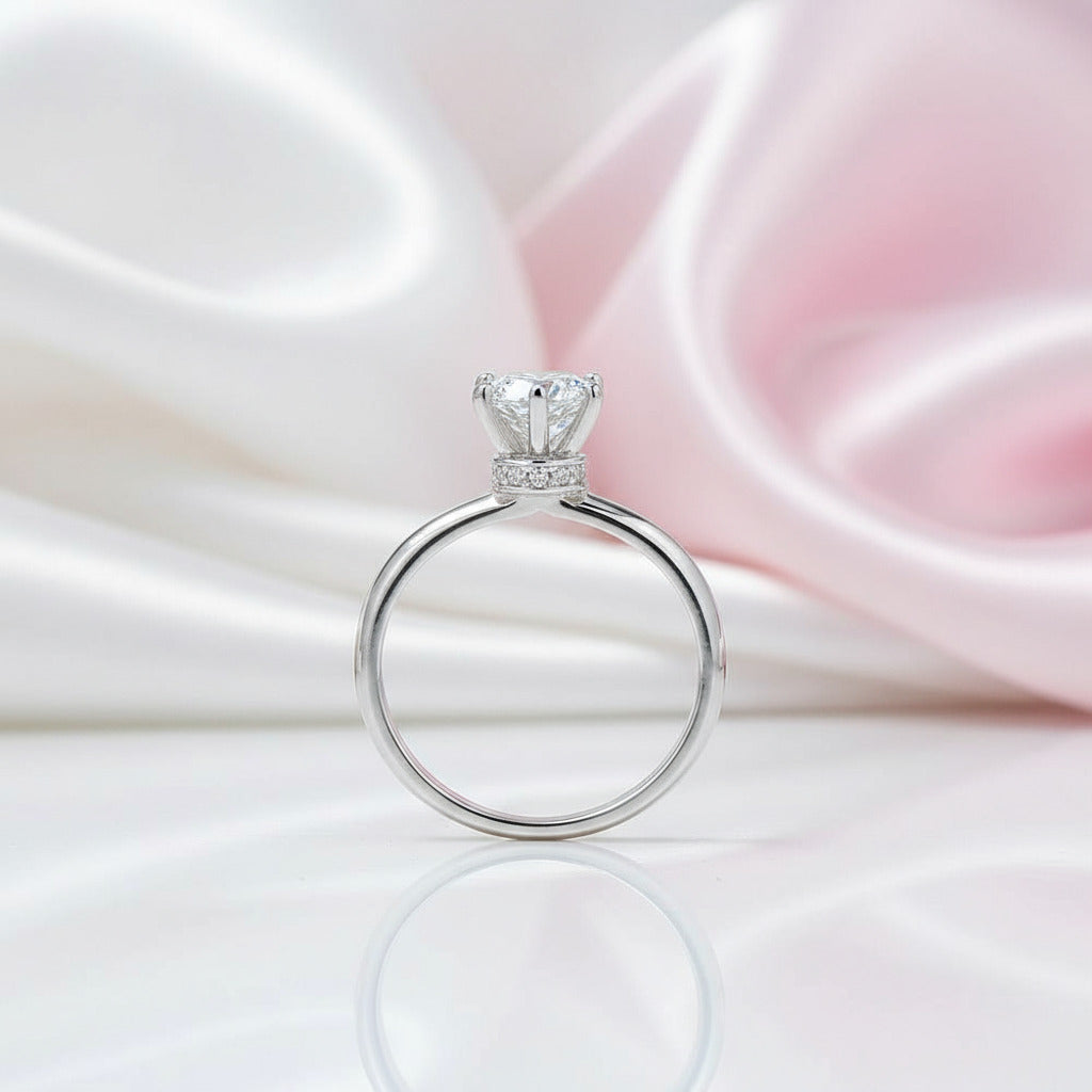 6 Prong 1.0 Ct Round Cut Diamond Engagement Ring-Black Diamonds New York