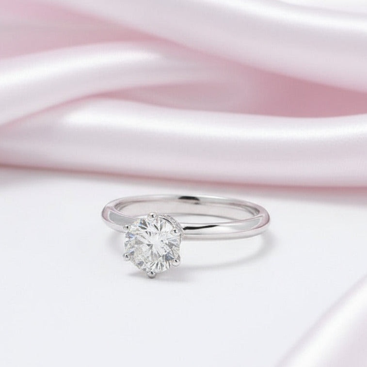 6 Prong 1.0 Ct Round Cut Diamond Engagement Ring-Black Diamonds New York