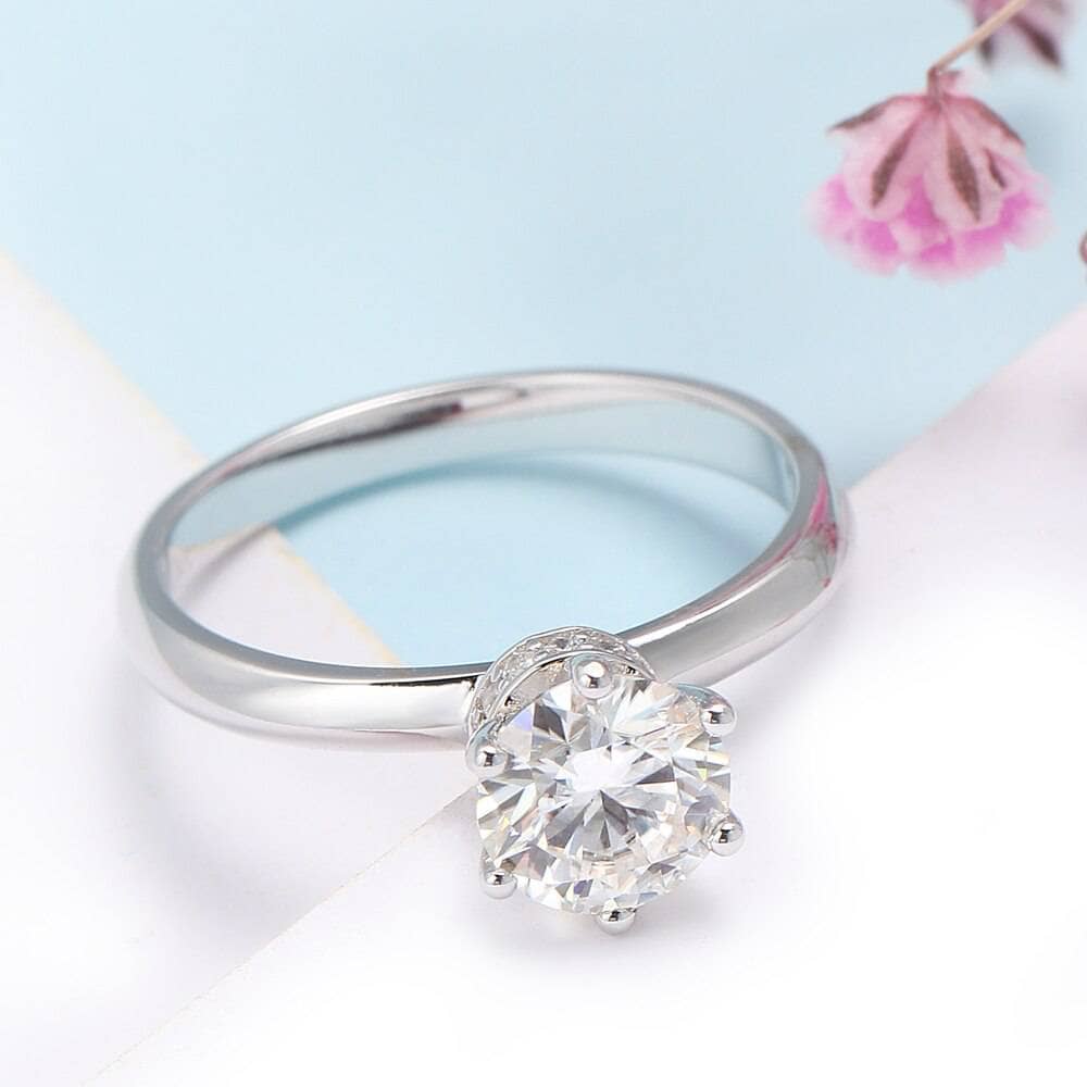 6 Prong 1ct Round Cut Diamond Engagement Ring-Black Diamonds New York