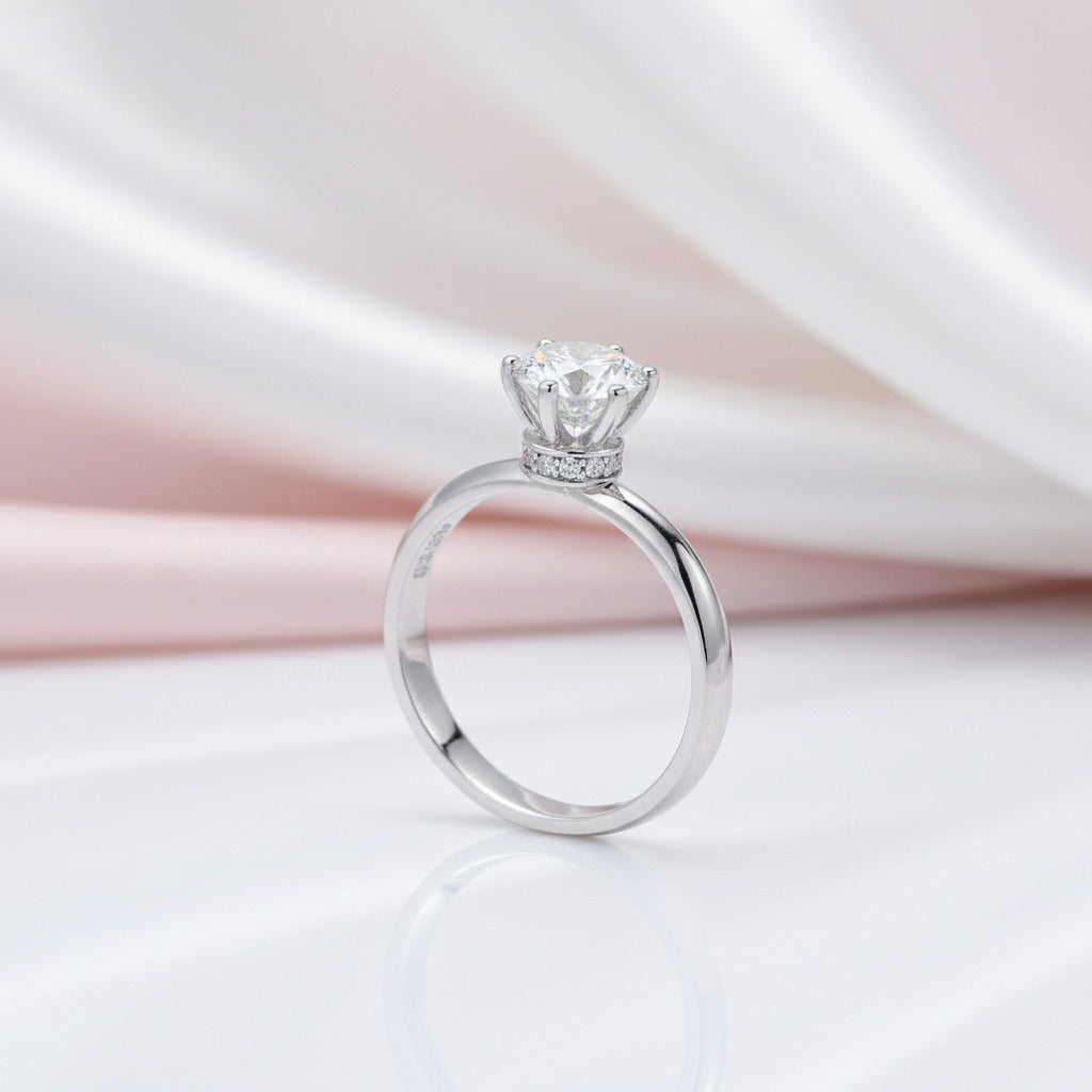 6 Prong 1.0 Ct Round Cut Diamond Option Engagement Ring-Black Diamonds New York