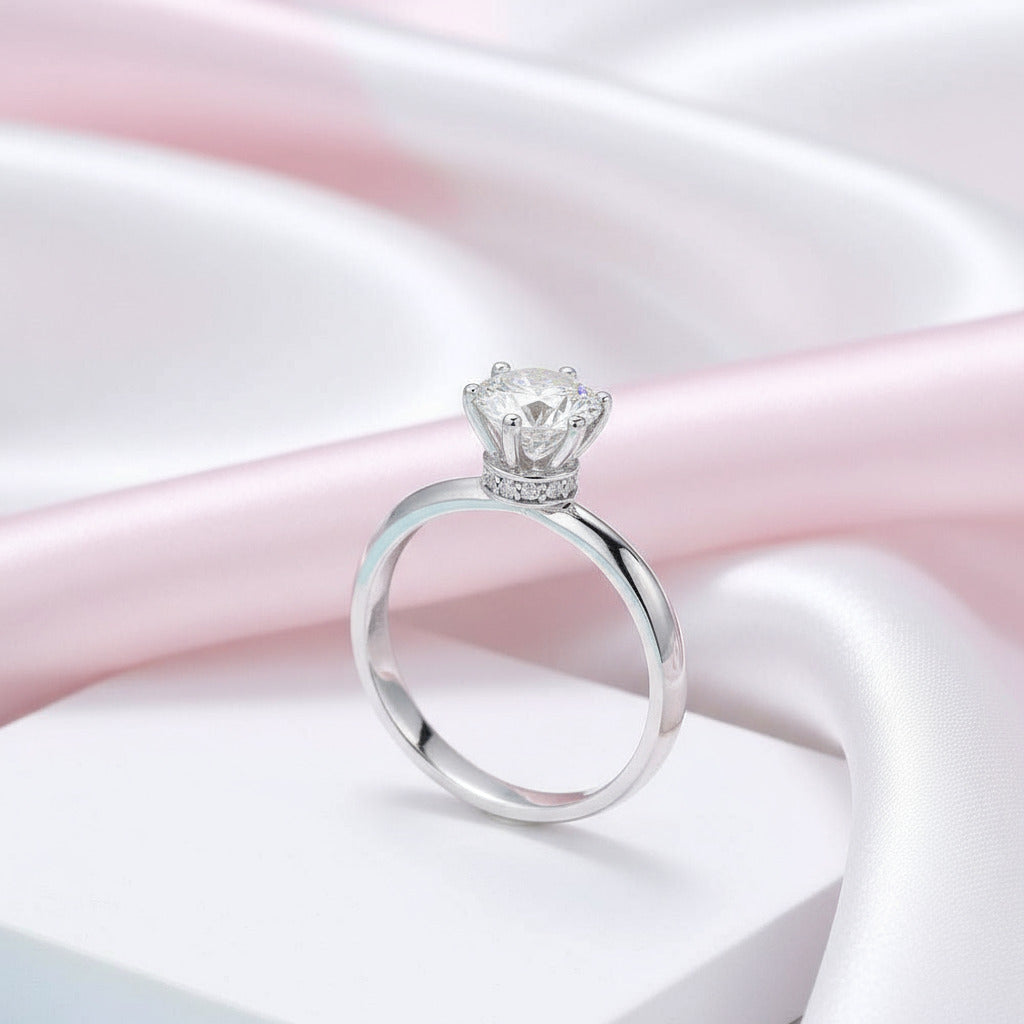 6 Prong 1.0 Ct Round Cut Diamond Engagement Ring-Black Diamonds New York