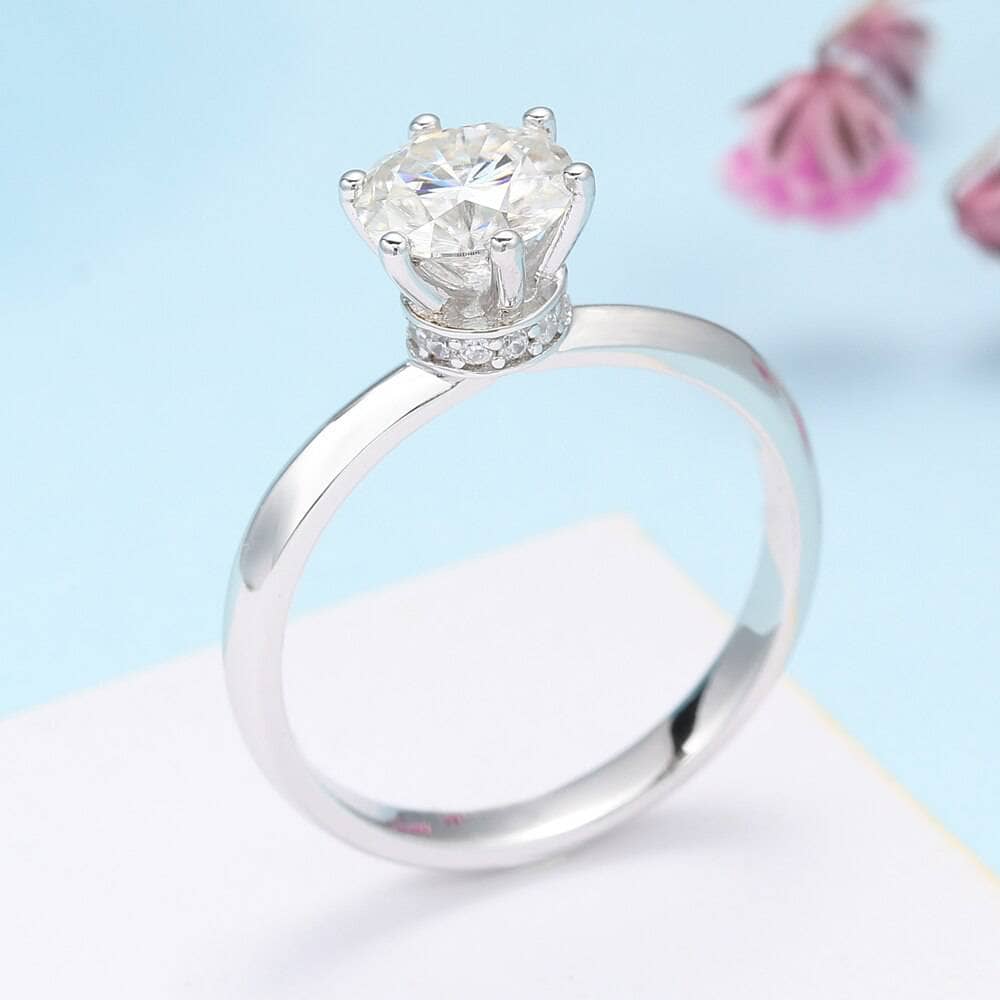 6 Prong 1ct Round Cut Diamond Engagement Ring-Black Diamonds New York