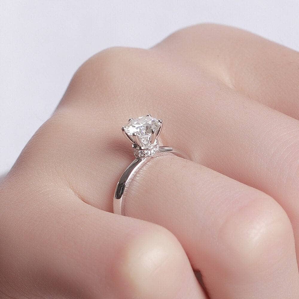 6 Prong 1ct Round Cut Moissanite Engagement Ring-Black Diamonds New York