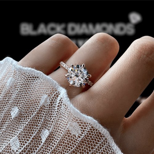 6 Prong Round Cut Simulated Diamond Rose Gold Engagement Ring - Black Diamonds New York
