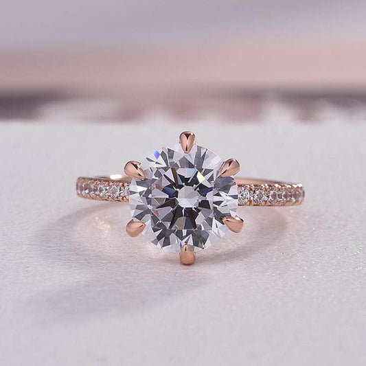 6 Prong Round Cut Simulated Diamond Rose Gold Engagement Ring-Black Diamonds New York