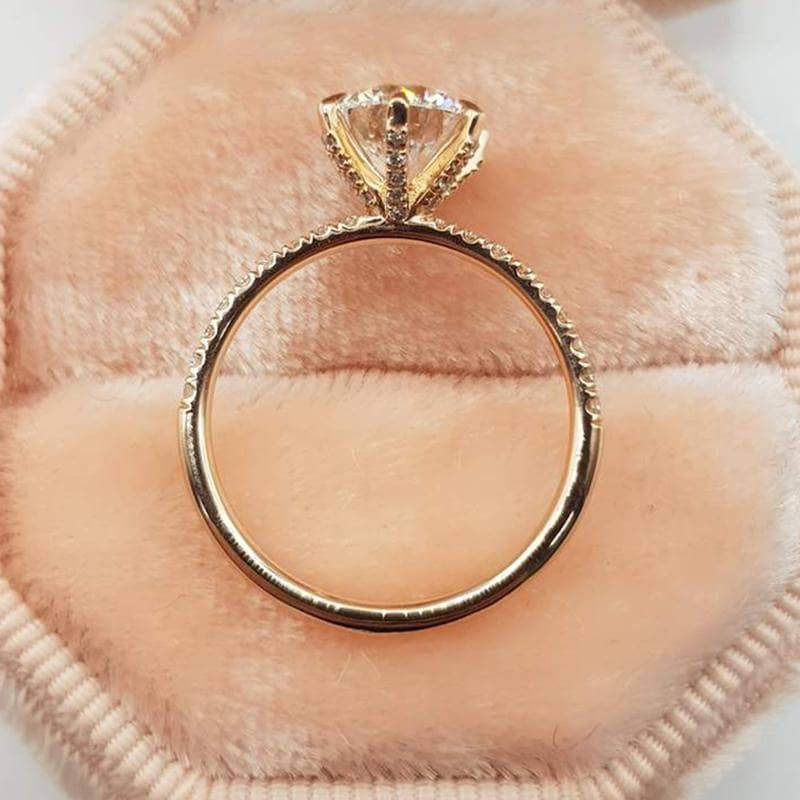 6 Prong Round Cut Simulated Diamond Rose Gold Engagement Ring - Black Diamonds New York
