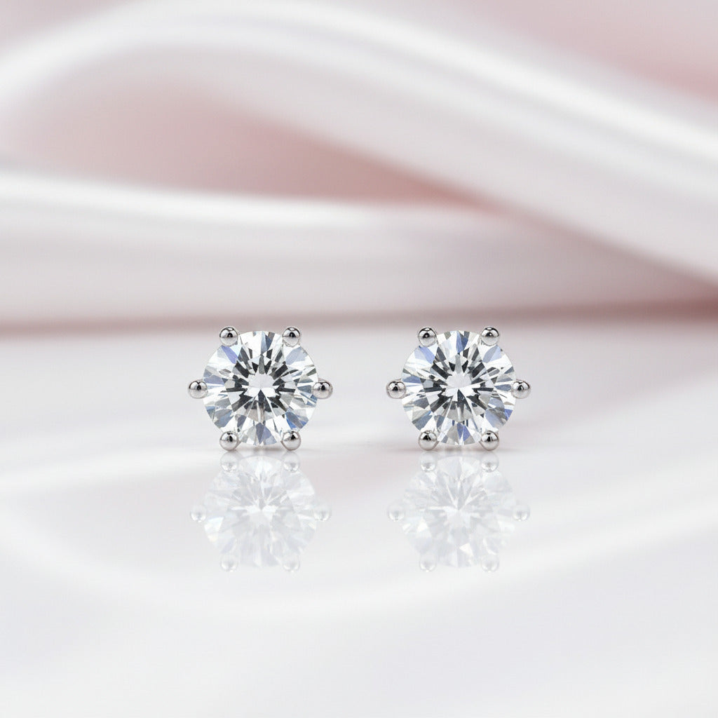 6 Prong Solitaire Diamond Option Earrings-Black Diamonds New York