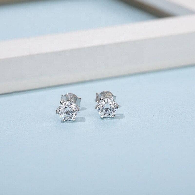 GEM'S BALLET 6 Prong Moissanite Earring 925 Sterling Silver Bright 5mm Round Stud Earrings Jewelry For Women Wedding - Black Diamonds New York