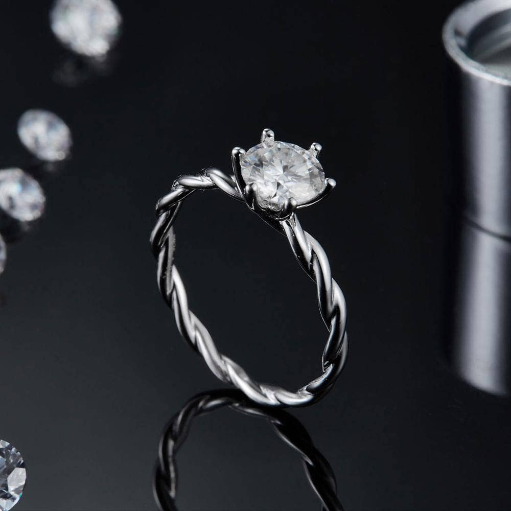 6 Prong Twist Band Moissanite Diamond Ring-Black Diamonds New York