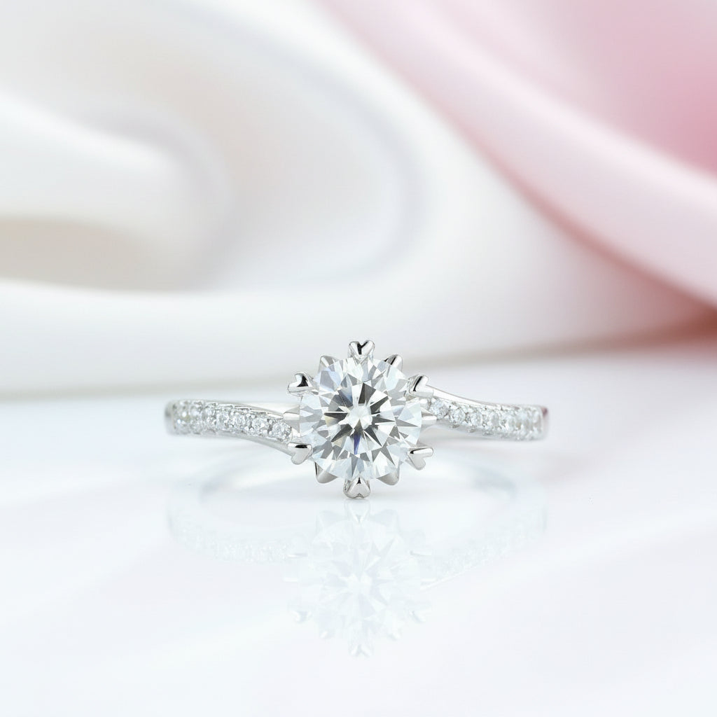6.5mm 1.0 Ct Round Cut Diamond Option Engagement Ring-Black Diamonds New York