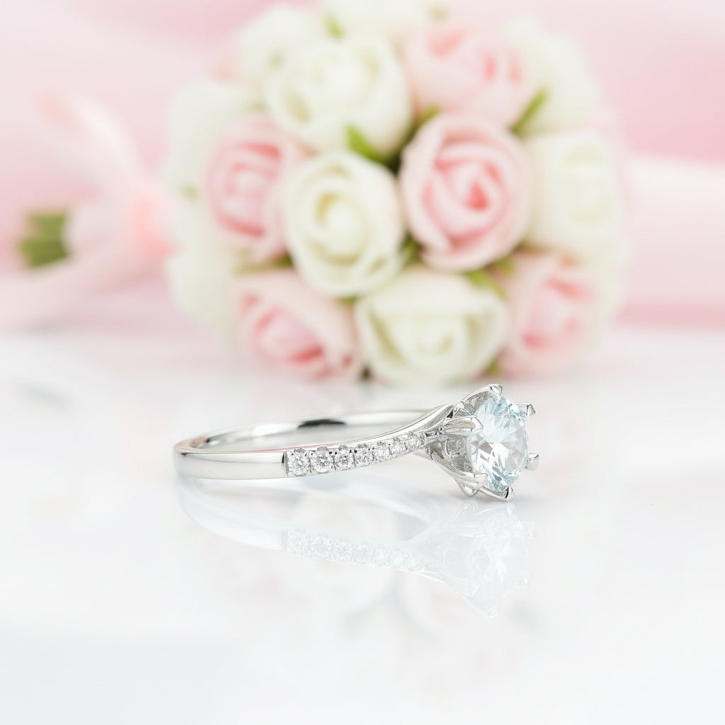 6.5mm 1.0 Ct Round Cut Diamond Option Engagement Ring-Black Diamonds New York