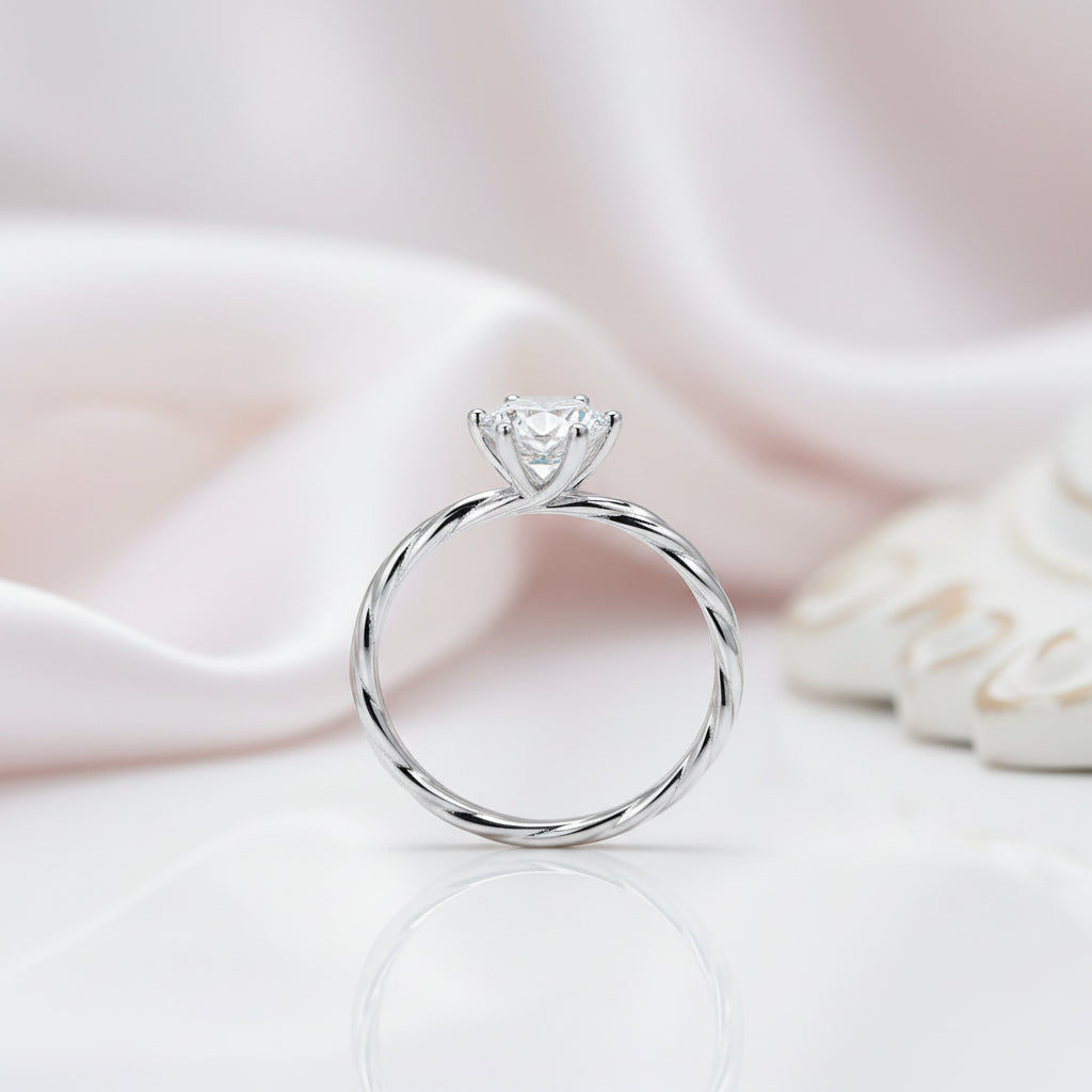 6.5mm Round Cut Diamond Option Twist Band Engagement Ring-Black Diamonds New York