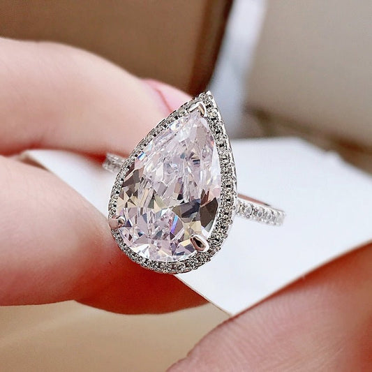6.0 ct Pear Cut Moissanite Halo White Gold Engagement Ring-Black Diamonds New York