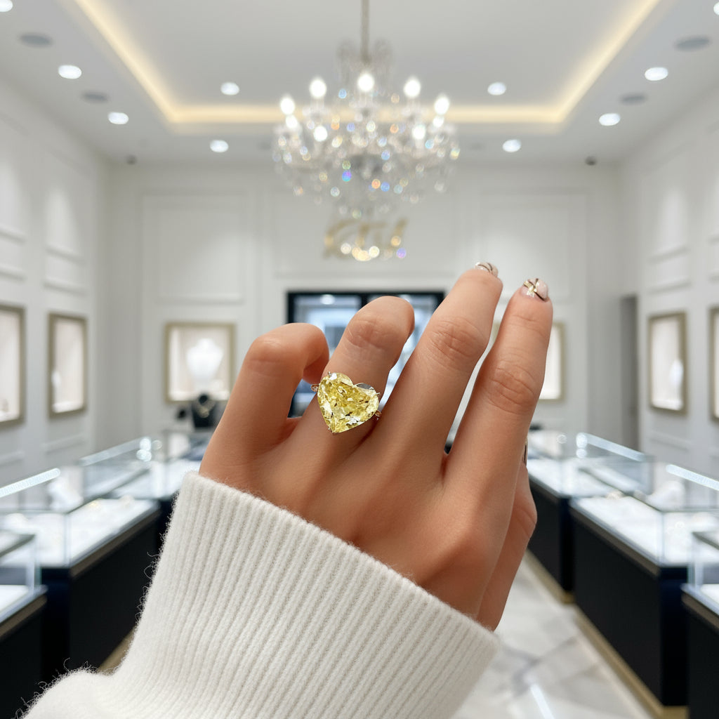 VIP JJ 6.0ct Heart Cut 18k Yellow Gold Yellow Moissanite Engagement Ring (Aftersale Service)-Black Diamonds New York