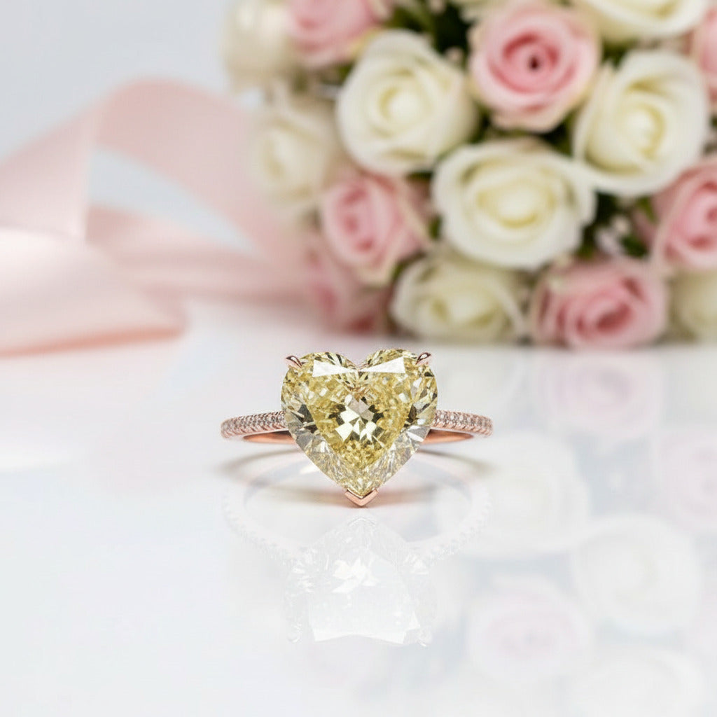 6.0ct Heart Cut Yellow Sapphire Rose Gold Engagement Ring-Black Diamonds New York