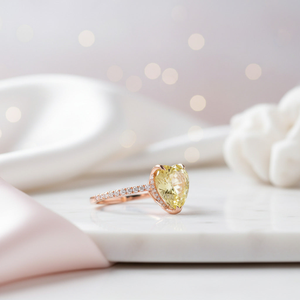 6.0ct Heart Cut Yellow Sapphire Rose Gold Engagement Ring-Black Diamonds New York