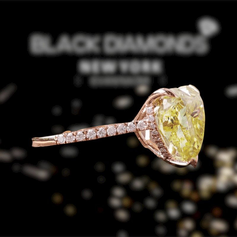 6.0ct Heart Cut Yellow Sapphire Rose Gold Engagement Ring-Black Diamonds New York