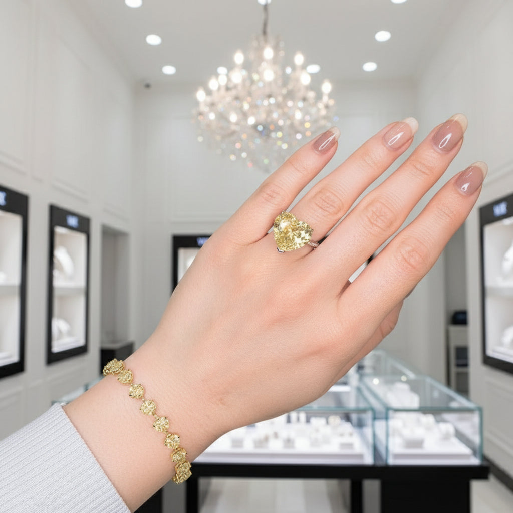 VIP JJ 6.0ct Heart Cut 18k Yellow Gold Yellow Moissanite Engagement Ring (Aftersale Service)-Black Diamonds New York