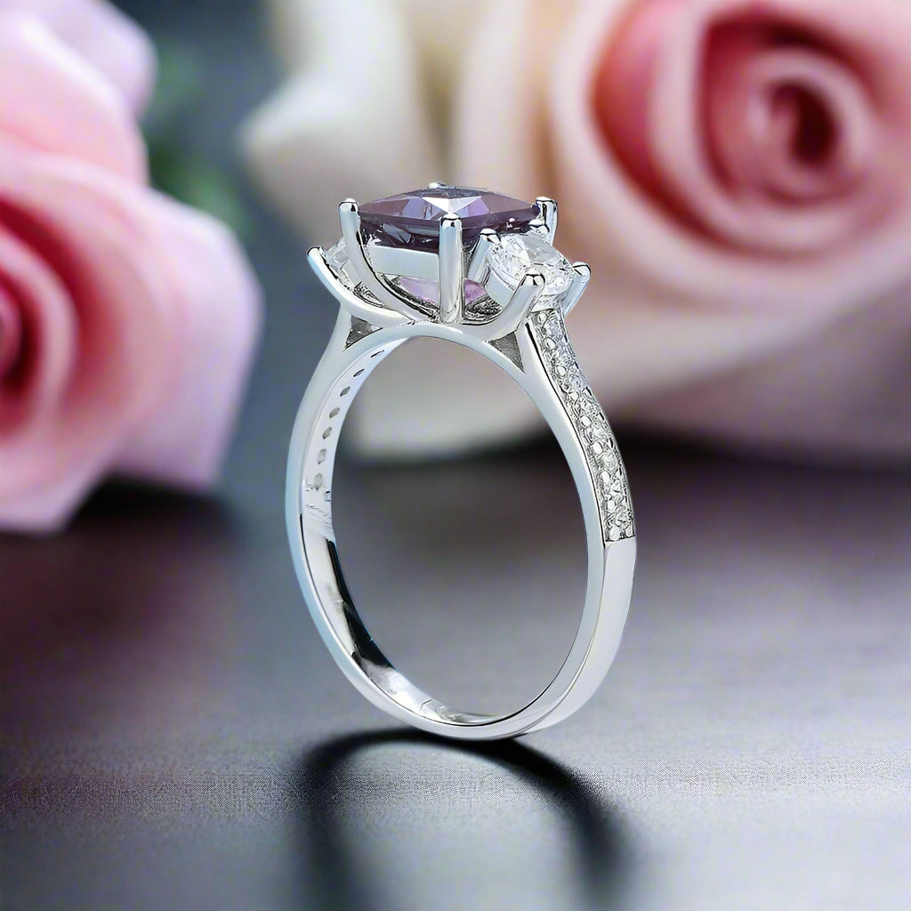 6.0mm Alexandrite Gemstone Engagement Ring-Black Diamonds New York