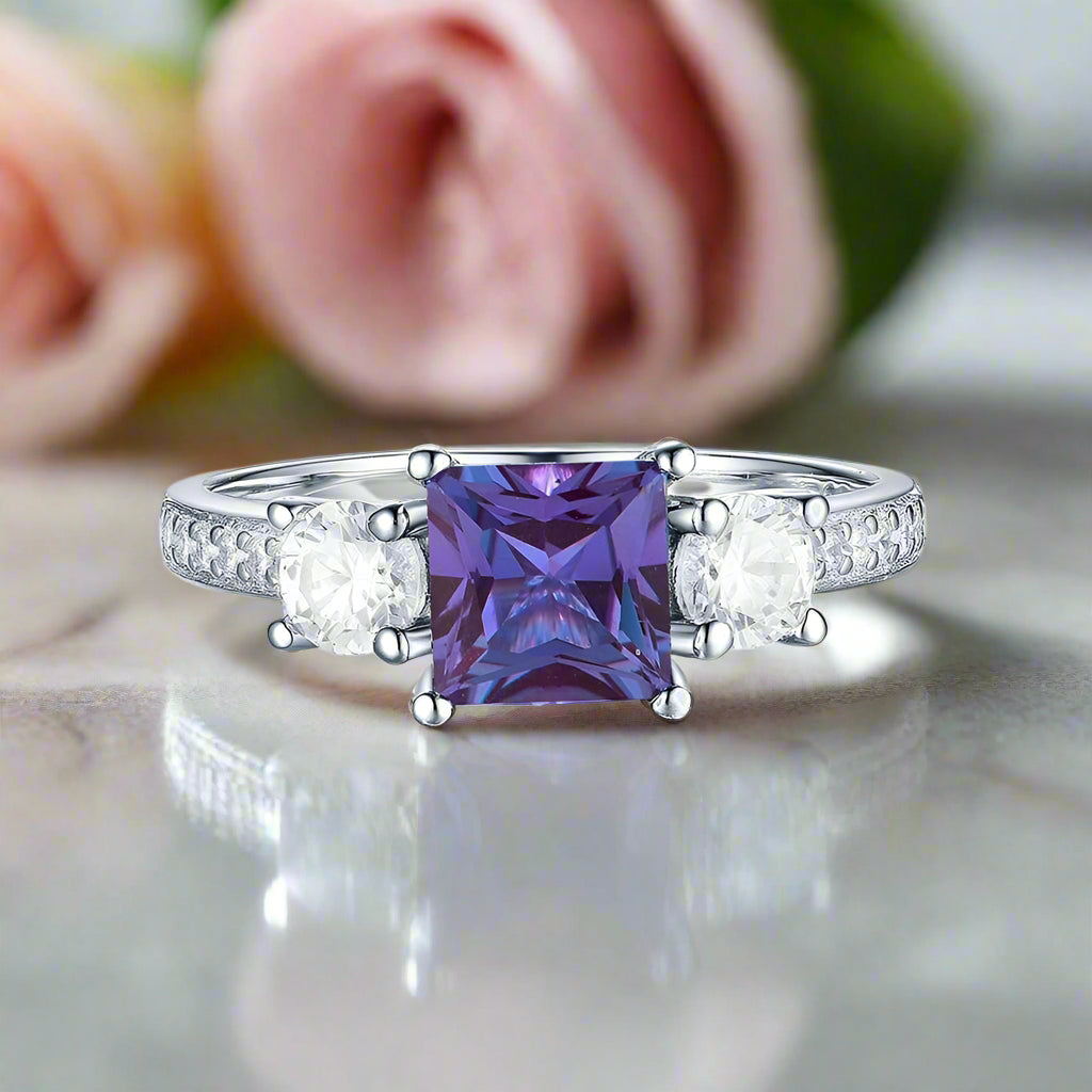 6.0mm Alexandrite Gemstone Engagement Ring-Black Diamonds New York