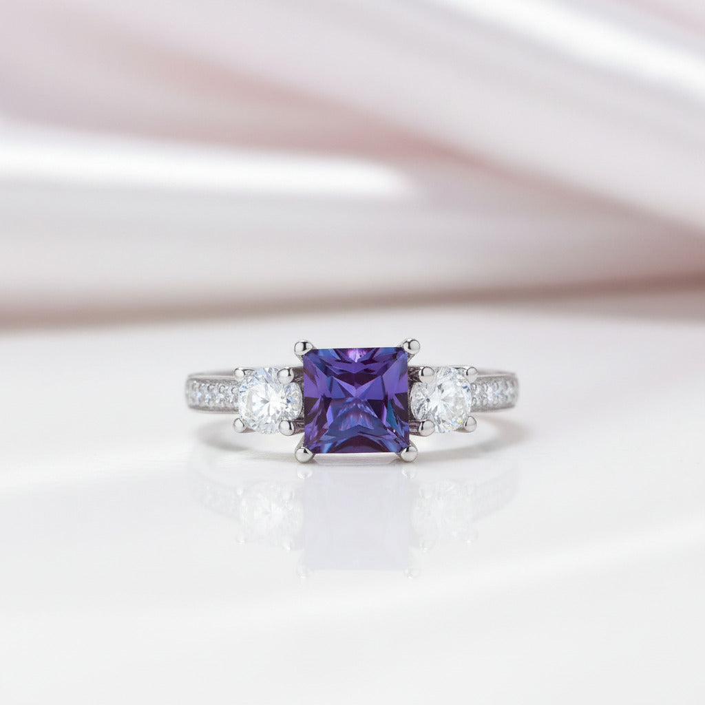 6.0mm Alexandrite Gemstone Engagement Ring-Black Diamonds New York