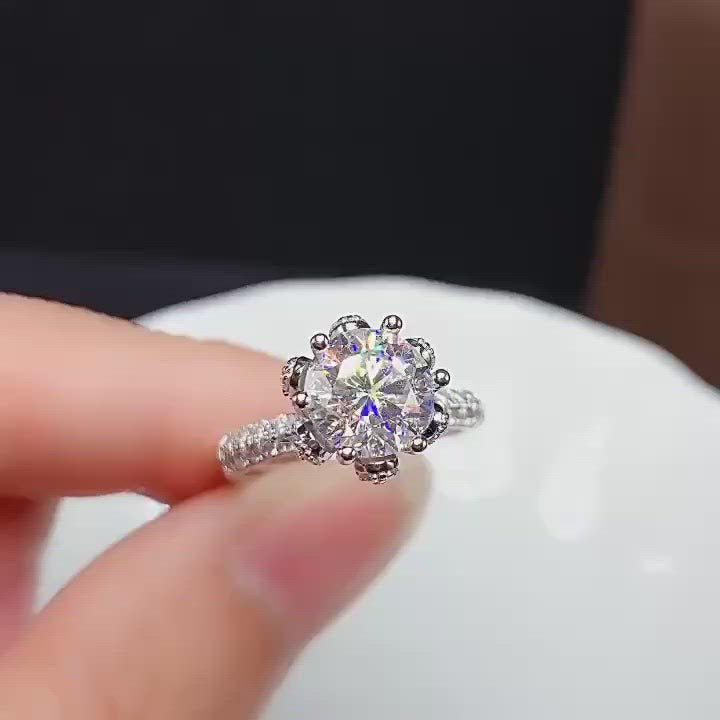 3ct Round Cut Crackling Diamond Option Engagement Ring