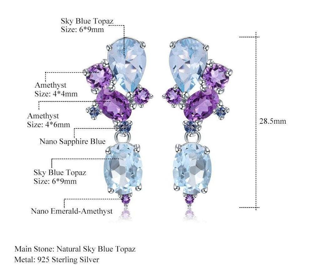 6.31ct Natural Blue Topaz Amethyst Stud Earrings - Black Diamonds New York