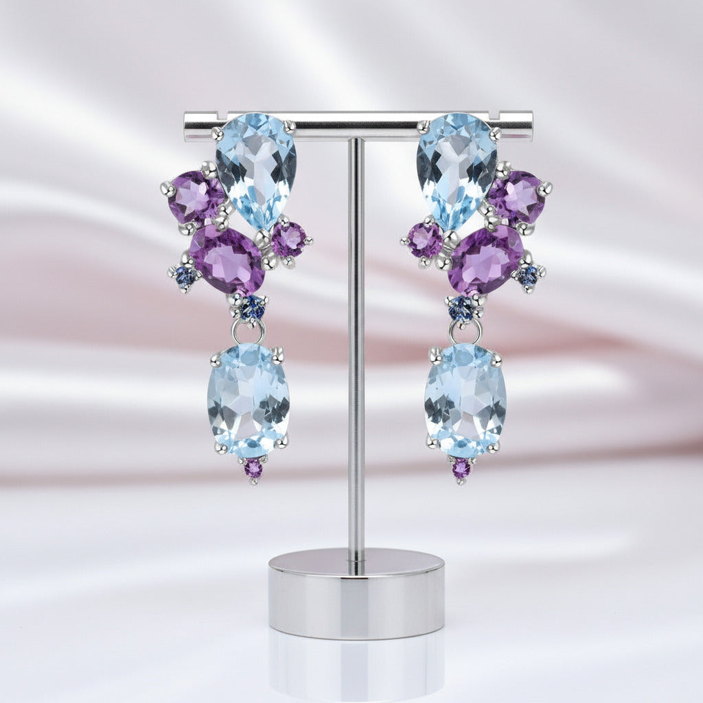 6.31ct Blue Topaz Amethyst Stud Earrings-Black Diamonds New York